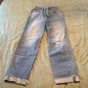 Universal Thread Blue High-Rise Ankle Jeans with Button Detail 00 Long